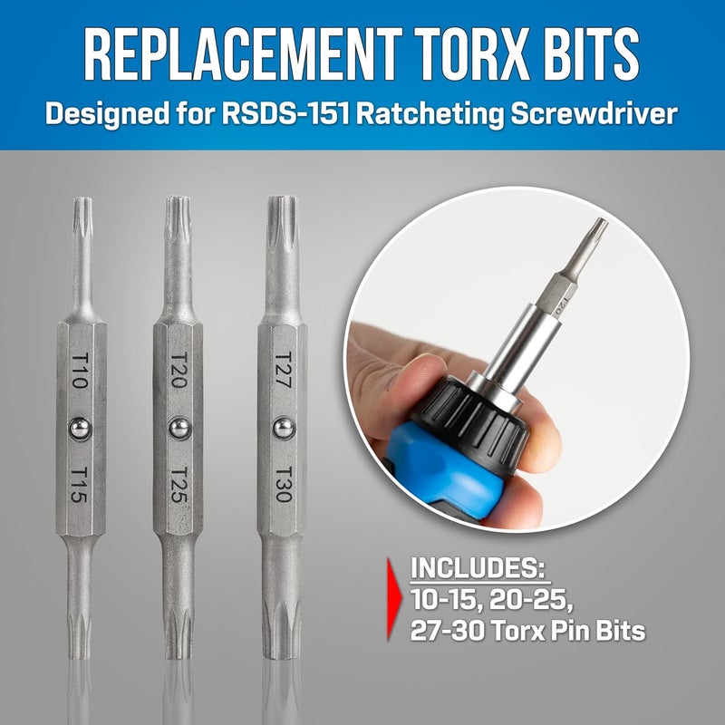 Jonard Tools رؤوس توركس بديلة RSDS-TRB لمفك الأمان RSDS-151 - مزدوجة الطرف، تشمل 10-15، 20-25، 27-30 رؤوس توركس دبابيس - Image 2